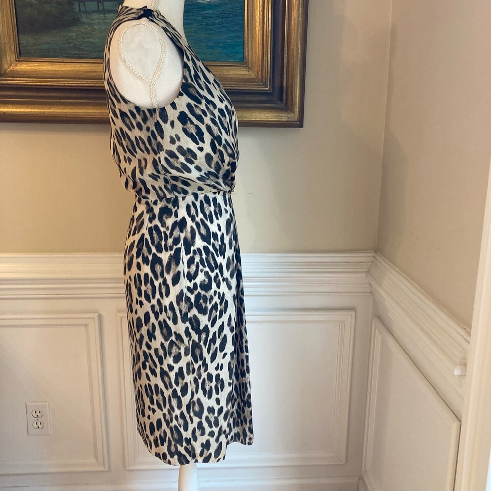 L’AGENCE Neutral Tan Taupe Black Animal Print Silky VNeck Sleeveless Dress - Picture 6 of 12